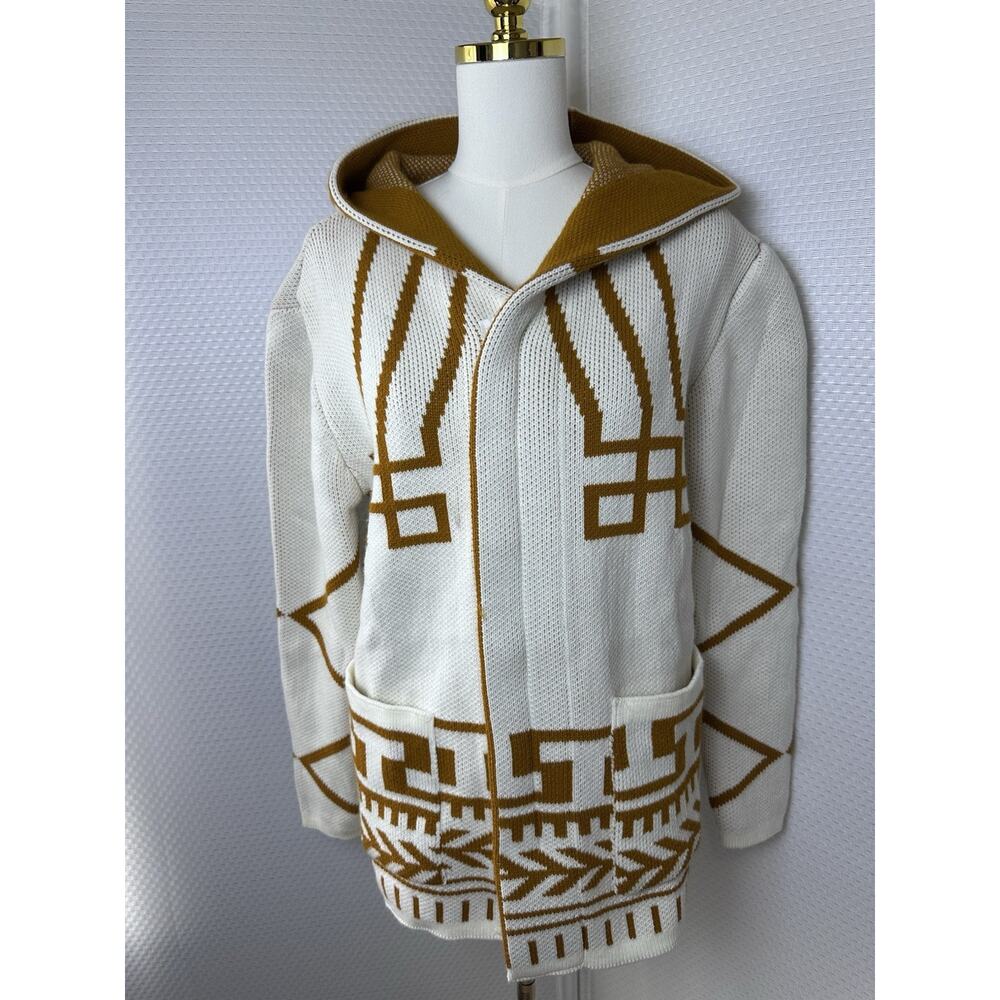 Black Pharaoh Aztec Knit Unisex Cardigan Zipper Sweater Grandpa Medium 2 - Picture 10 of 15